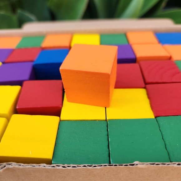 NEW 100 wood color Blocks 1" 6 colors math manipulatives cubes sorting patterns - Picture 2 of 3